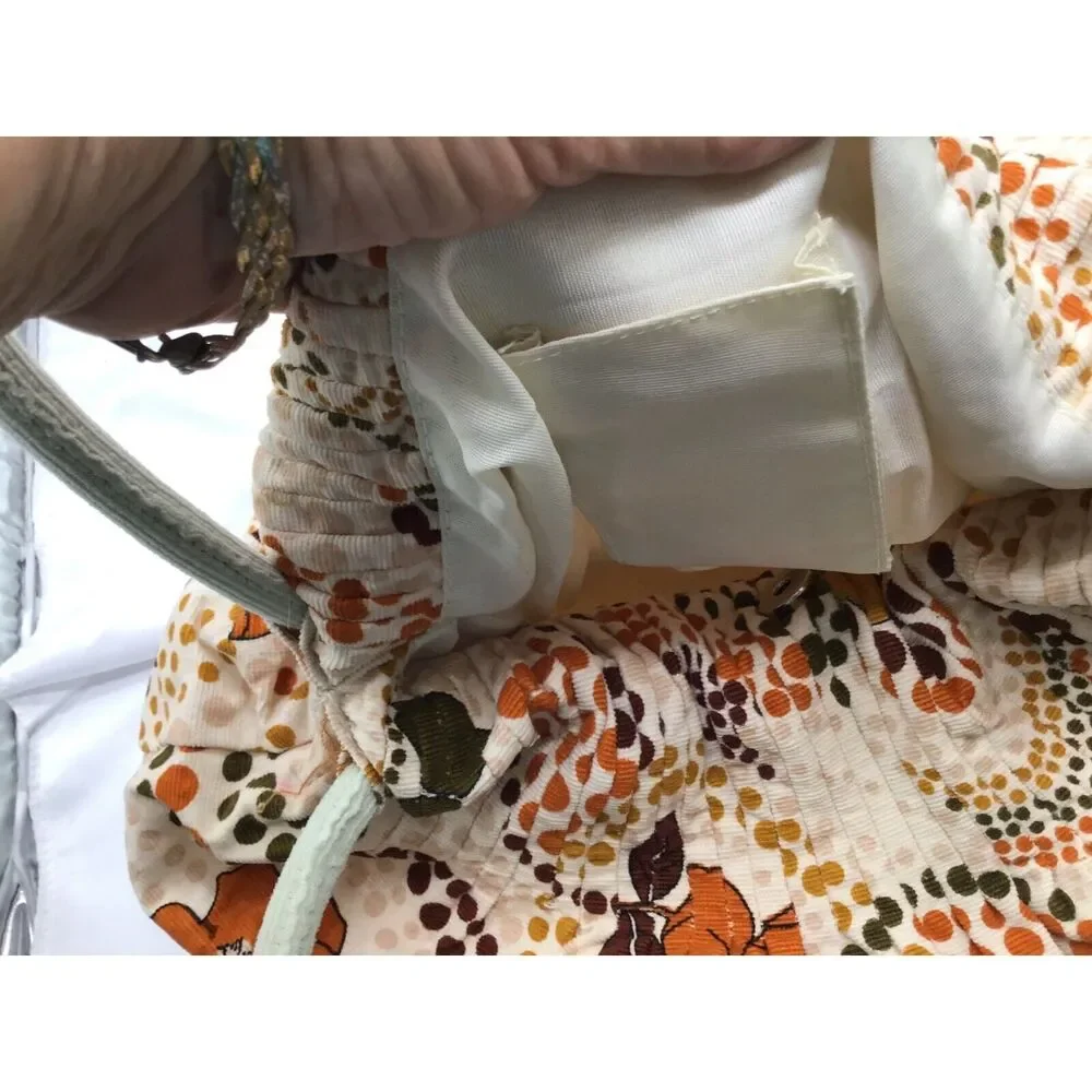 Vintage Orange Floral Polka Dot Corduroy Shoulder Bag Bohemian Mod Tote